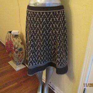 Brown and Off White Embroidered Skirt M